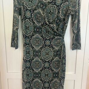 Talbots Green and Black Paisley 3/4 Sleeve Dress